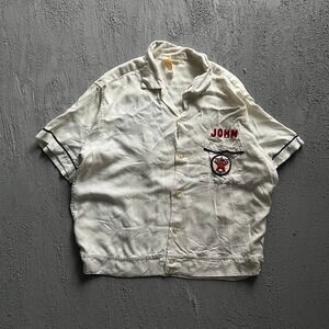 Vintage Nat Nast Bowling Shirt Large White 1950s Texaco Gas Station